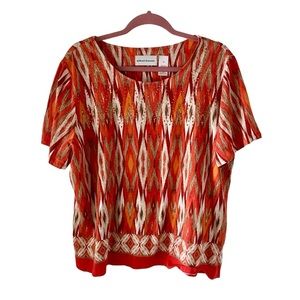 Alfred Dunner Women’s Top Shirt Orange & Cream Short Sleeve Size XL